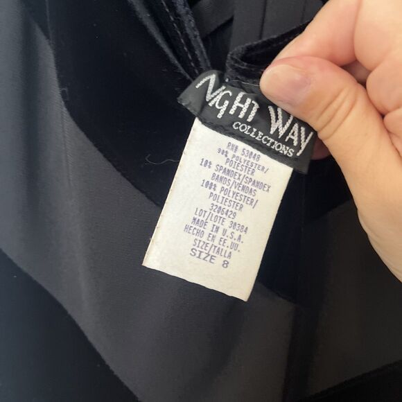 Vintage Velvet Maxi Dress Women 8 Black Halter Stripe Goth Vampy HOCO Prom - Picture 4 of 7